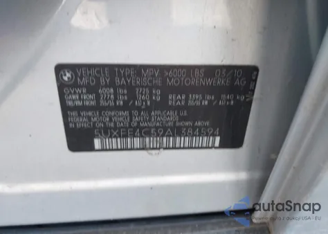 2010 BMW X5 xDrive30I из США, поврежденный, VIN 5UXFE4C59AL384594